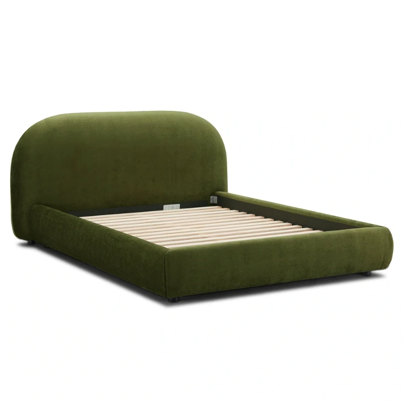 Genoa Upholstered Bed with Rounded Headboard – Natural Wood