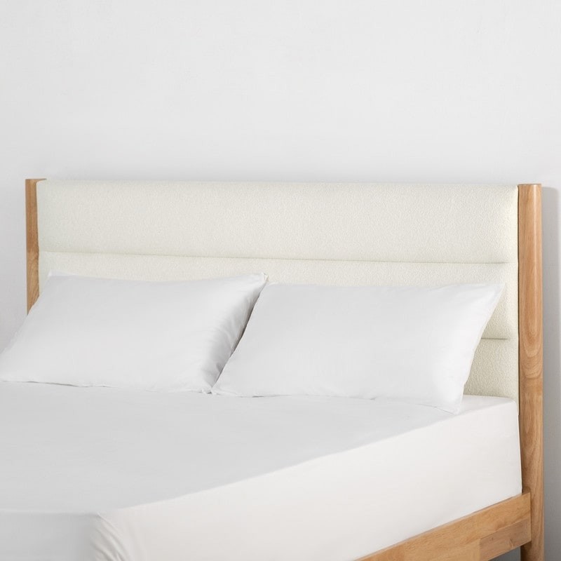 Mason – Upholstered Bed with Natural Wood Frame