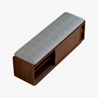 Elara – Natural Wood Storage Bench with Cushioned Seat