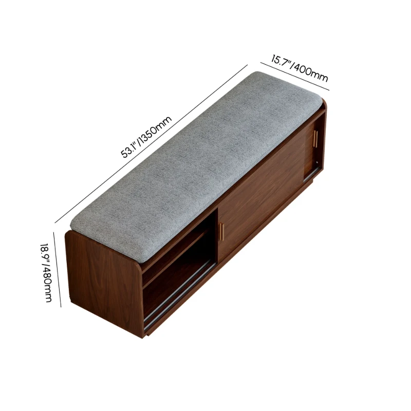 Elara – Natural Wood Storage Bench with Cushioned Seat
