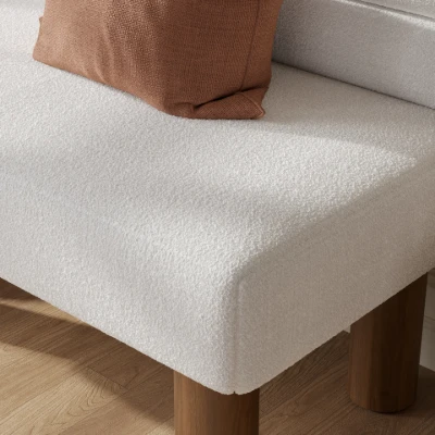Liora Upholstered Bench with Curved Backrest – Natural Wood