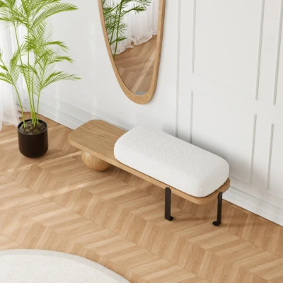 Orin – Elegant Modern Bench – Natural Wood with Metal Legs