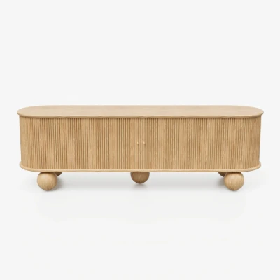 Oniro Long Media Console with Fluted Sliding Panels – Natural Wood