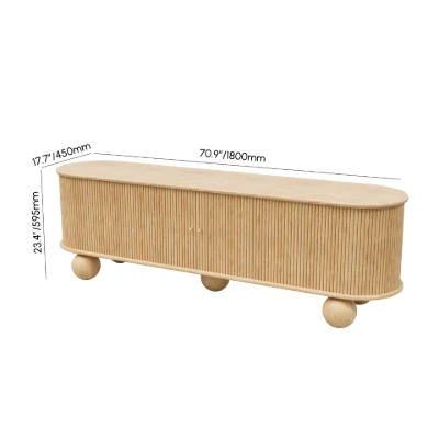 Oniro Long Media Console with Fluted Sliding Panels – Natural Wood