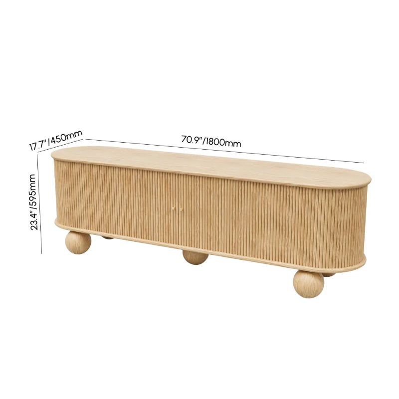 Oniro Long Media Console with Fluted Sliding Panels – Natural Wood
