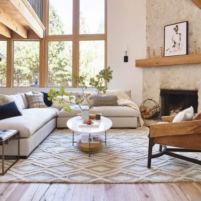 Elaris – Oval Coffee Table with Two Layers | Natural Wood & Marble Alternative