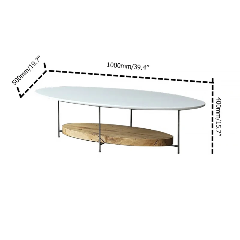 Elaris – Oval Coffee Table with Two Layers | Natural Wood & Marble Alternative