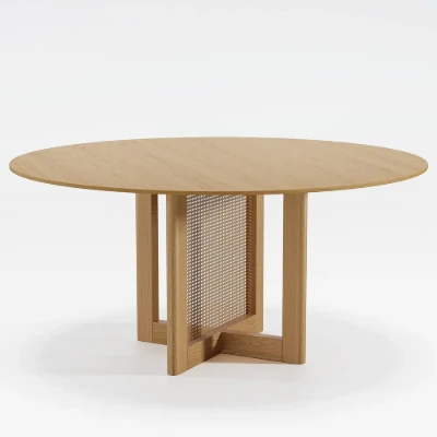 Ravina – Round Dining Table Set with Chairs | Natural Wood & Rattan