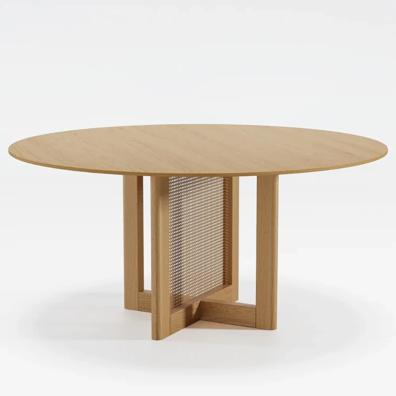Ravina – Round Dining Table Set with Chairs | Natural Wood & Rattan