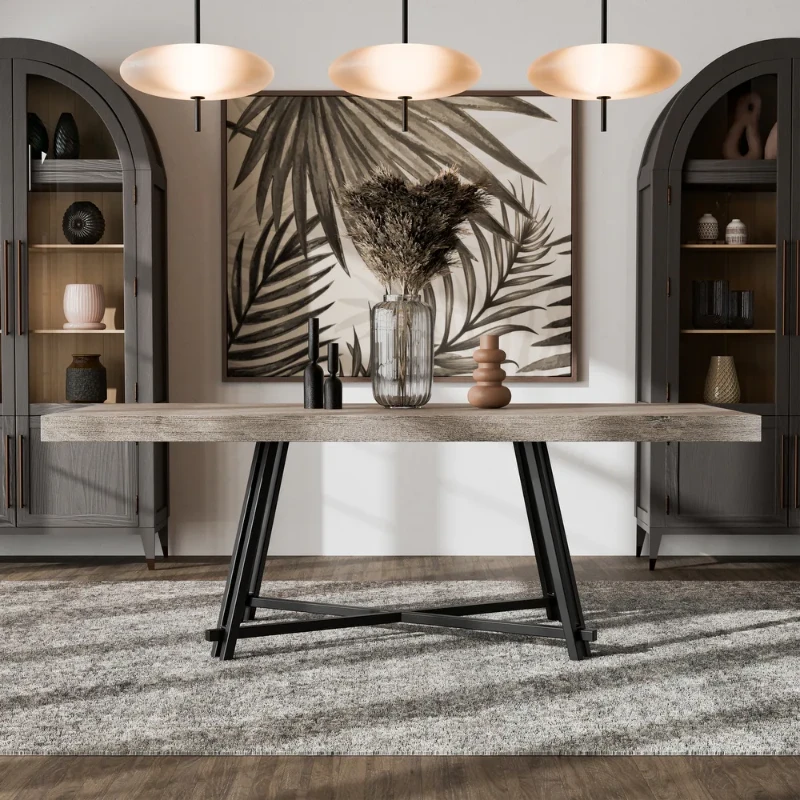 Livano Dining Set – Natural Wood Table with Metal Legs